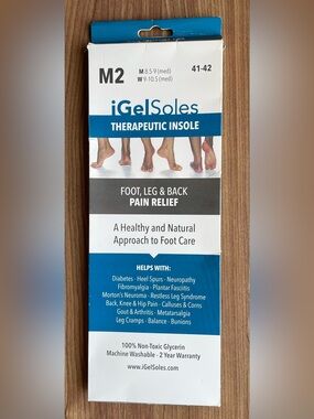 iGelSoles Therapeutic Liquid Gel Insoles Size M2 Men 8.5-9 / Women 9-10.5 NIB